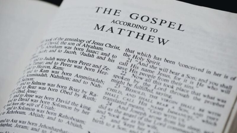 Bible opened to the Gospel of Matthew