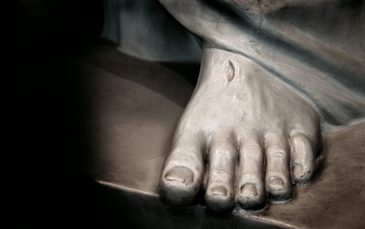 Sculpture of Foot of Jesus with Nail Marks Wounds Crucifixion